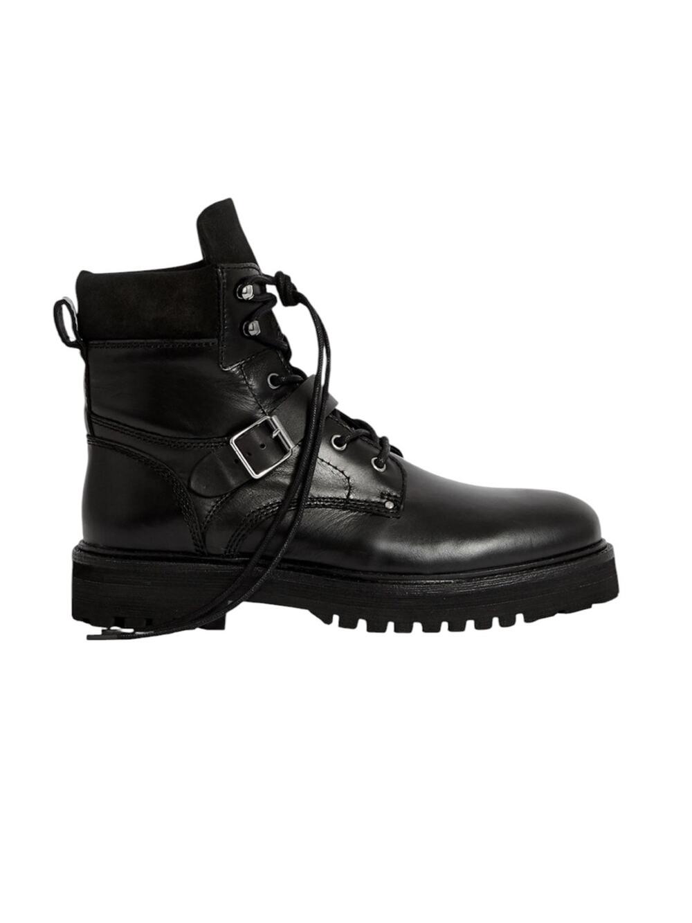 All Saints Paulina Genuine Leather Buckle Black Boots - EU 40/US 10
